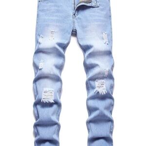 Men's Light Blue Distressed Jeans